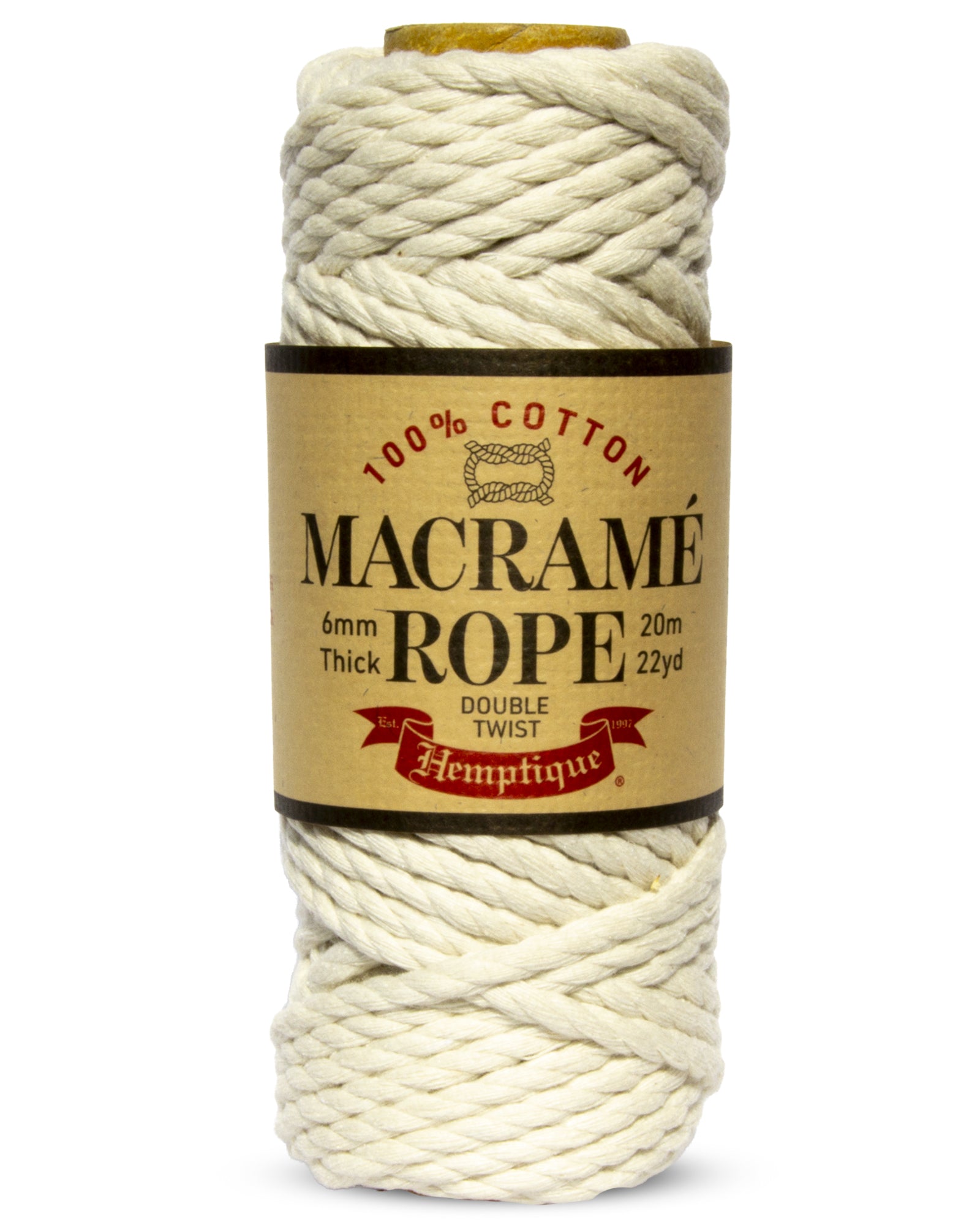 Spool of macramé rope spool with Hemptique label