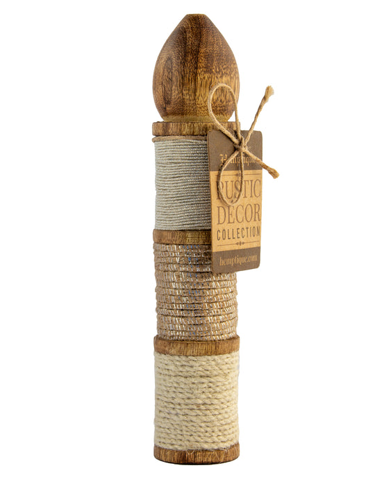 Rustic Décor Tall Wood Bobbins with Jute Cord