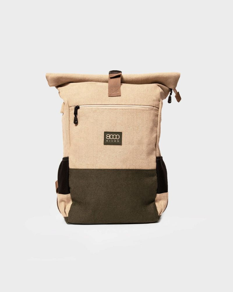 Hemp Backpack Beige & Green - Hemptique