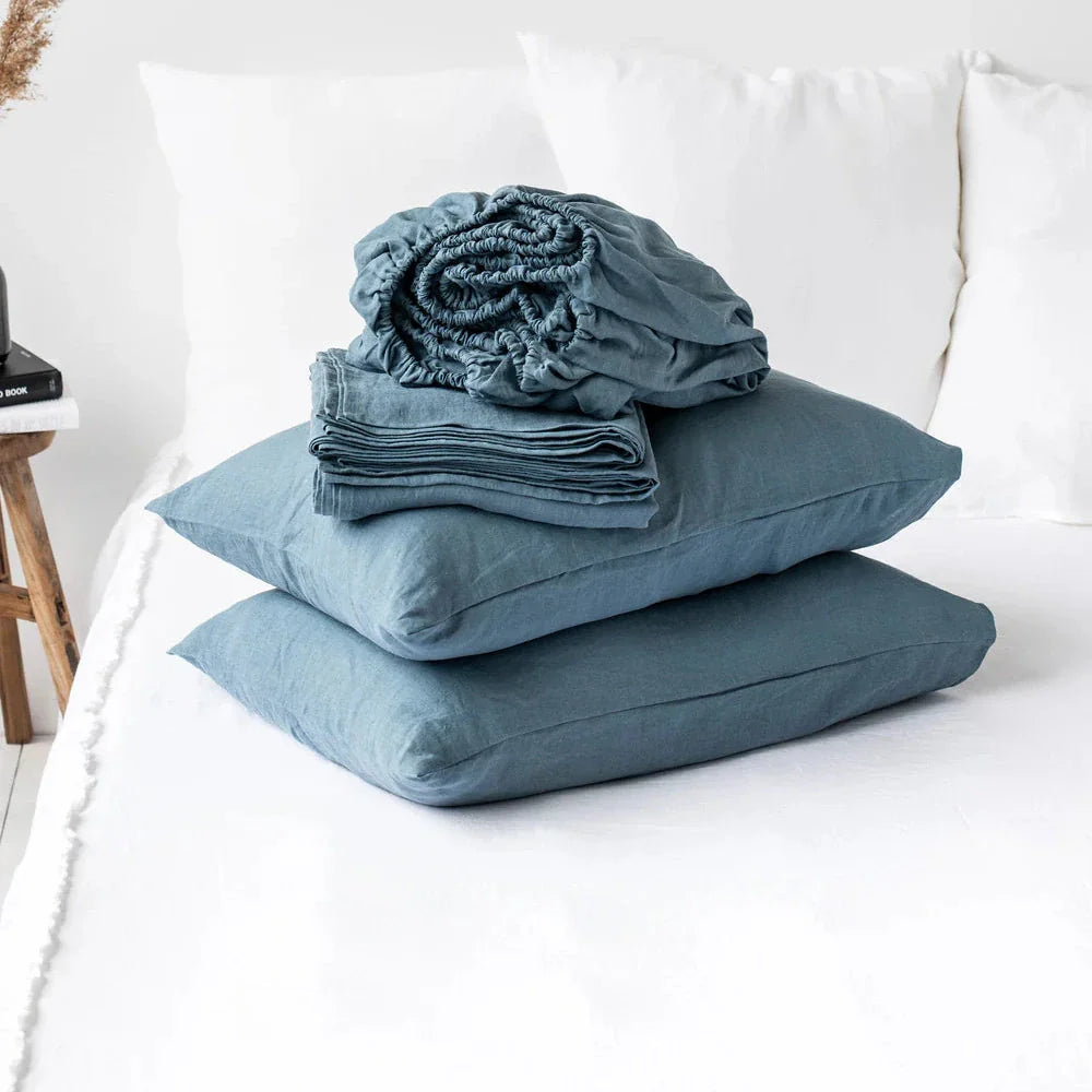 Pure European Linen Bed Sheets Set | Choice of Colors & Depth