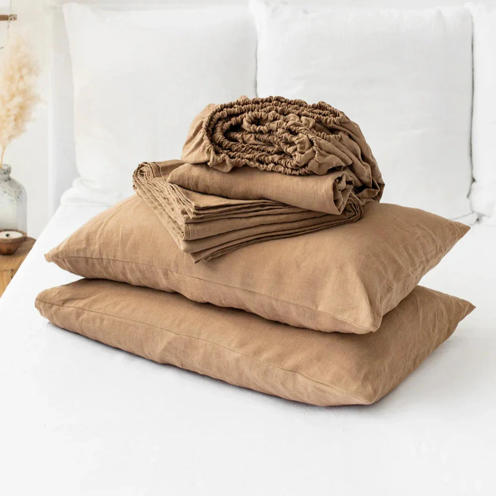 Pure European Linen Bed Sheets Set | Choice of Colors & Depth