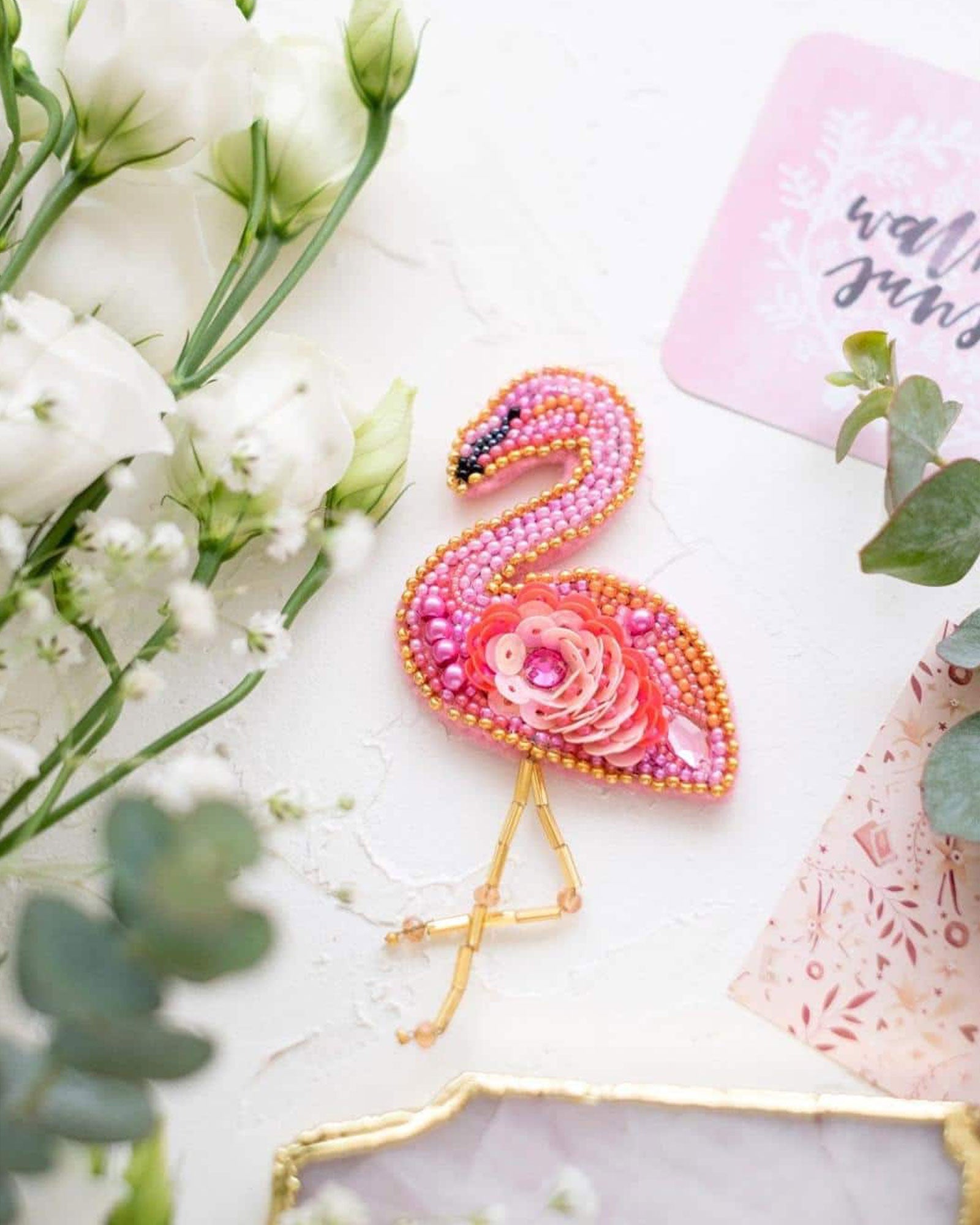 Mini Bead Jewelry Embroidery Kit - Flamingo