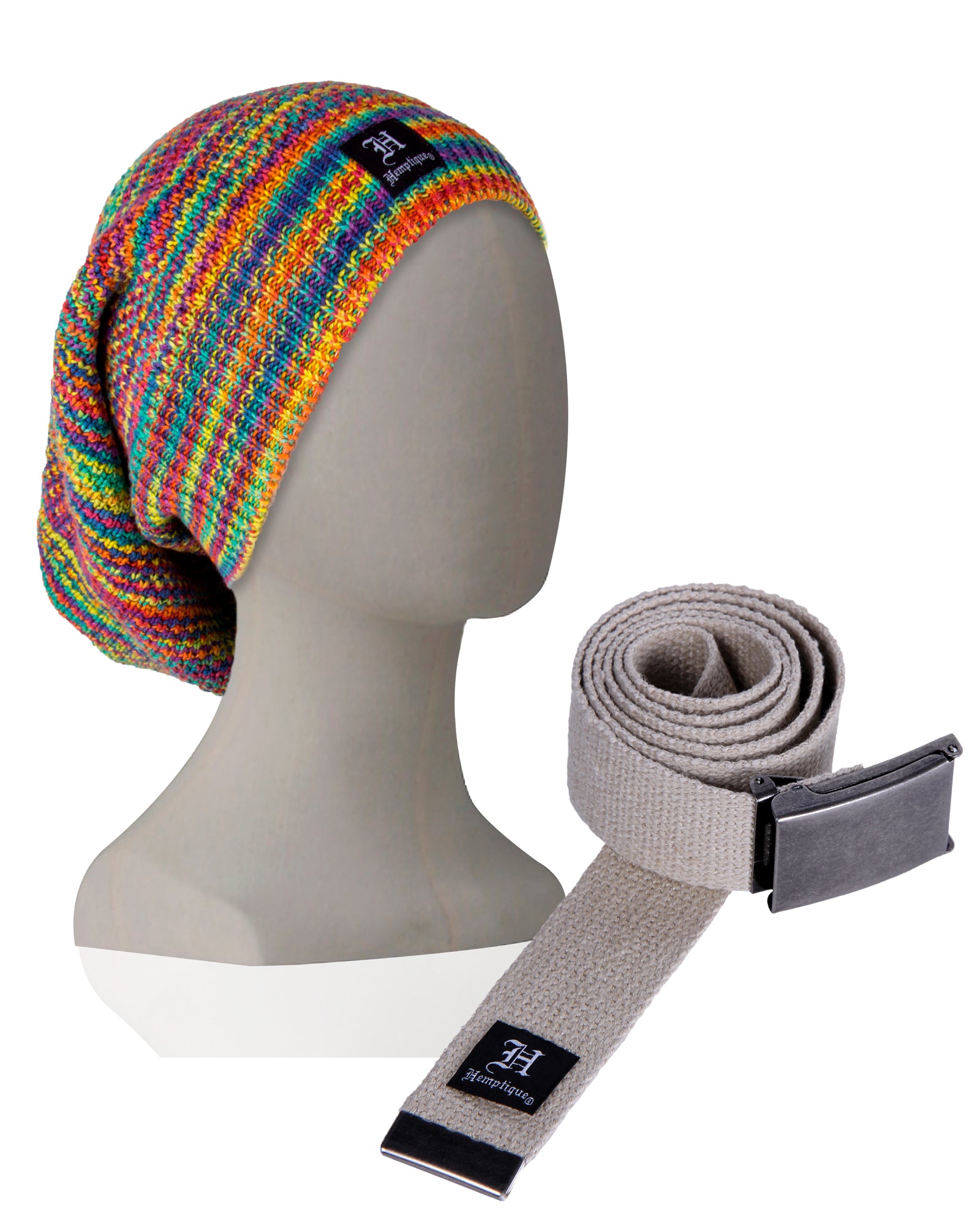 Hemp Long Rainbow Beanie & Belt Bundle