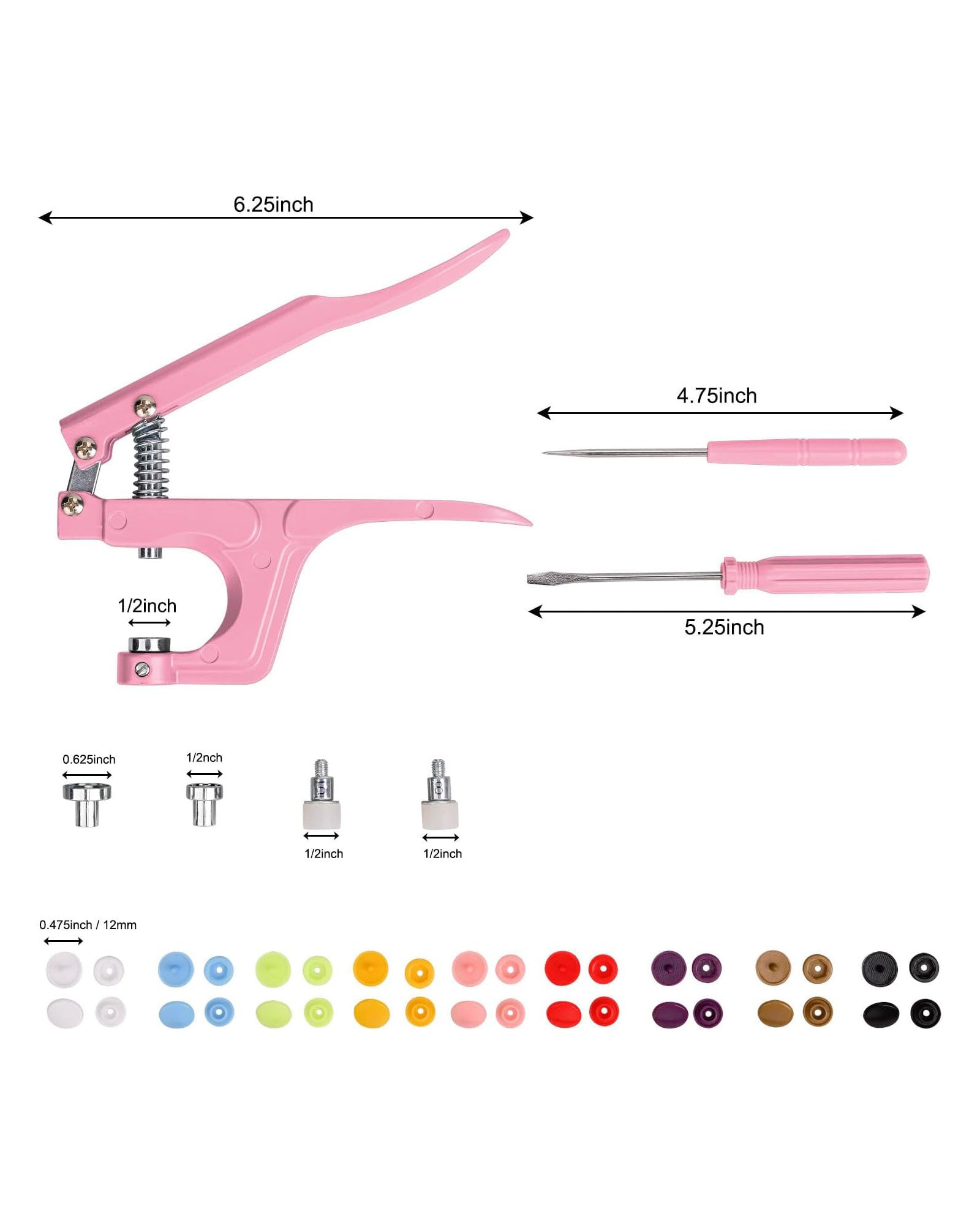 Snap Fastener Kit with 100 Sets of Snaps (Pink)