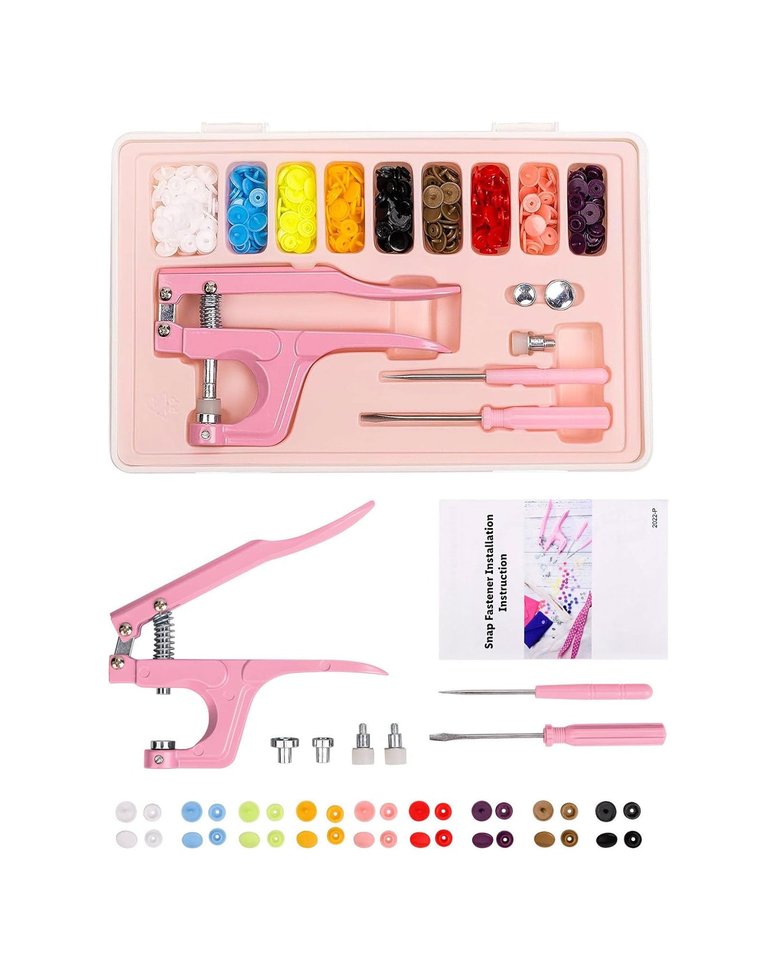 Snap Fastener Kit with 100 Sets of Snaps (Pink)