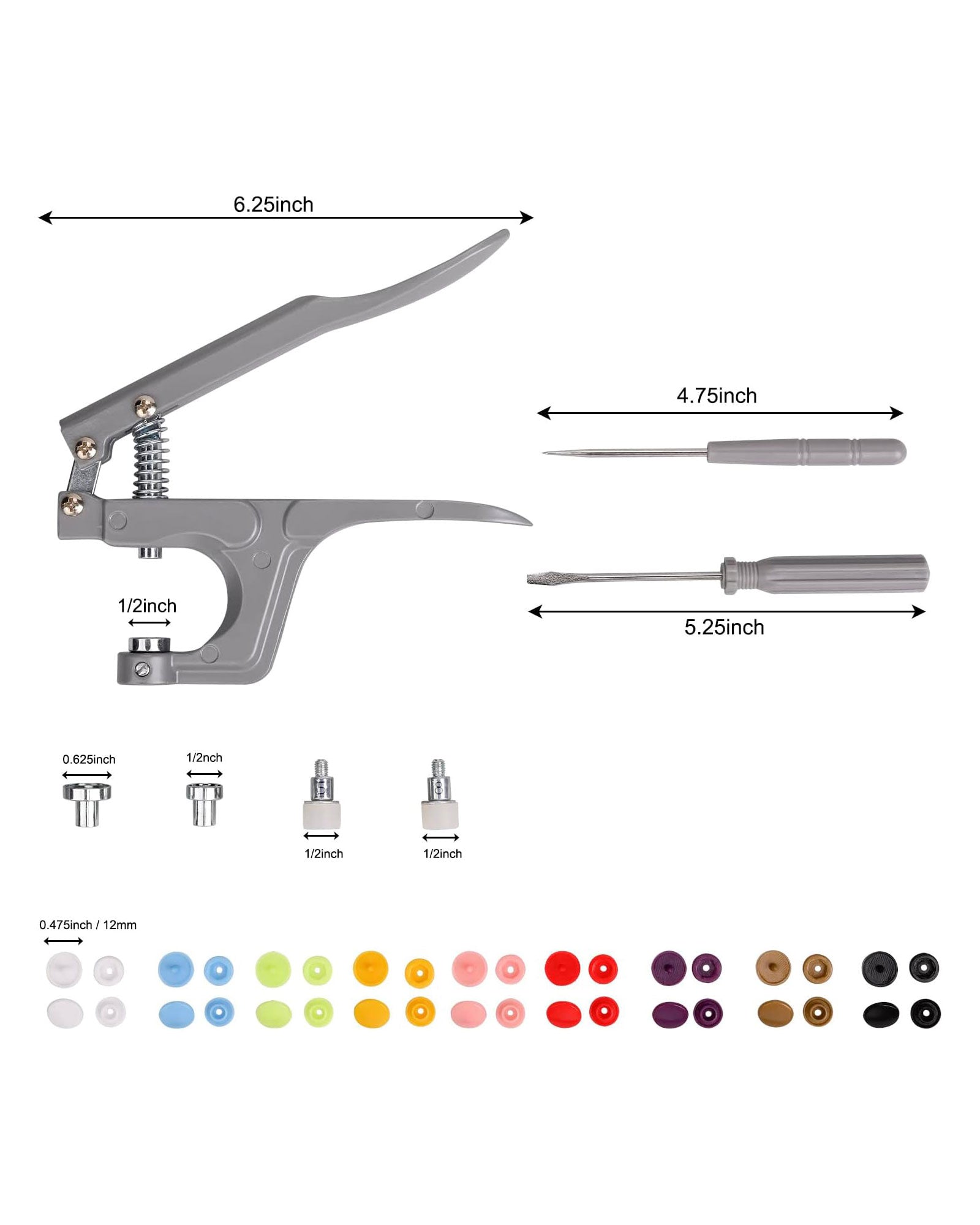 Snap Fastener Kit with 100 Sets of Snaps (Grey)