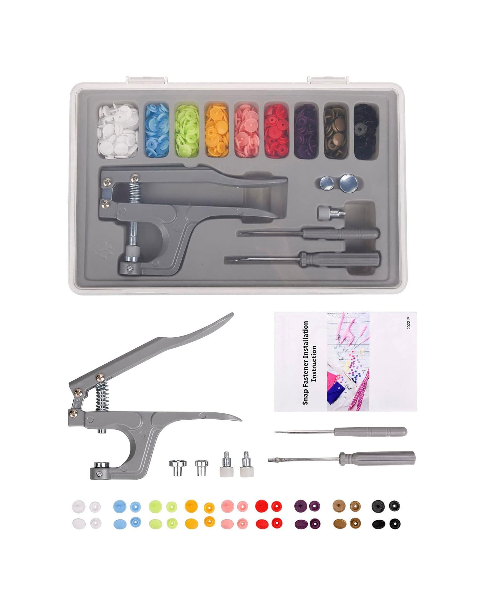 Snap Fastener Kit with 100 Sets of Snaps (Grey)