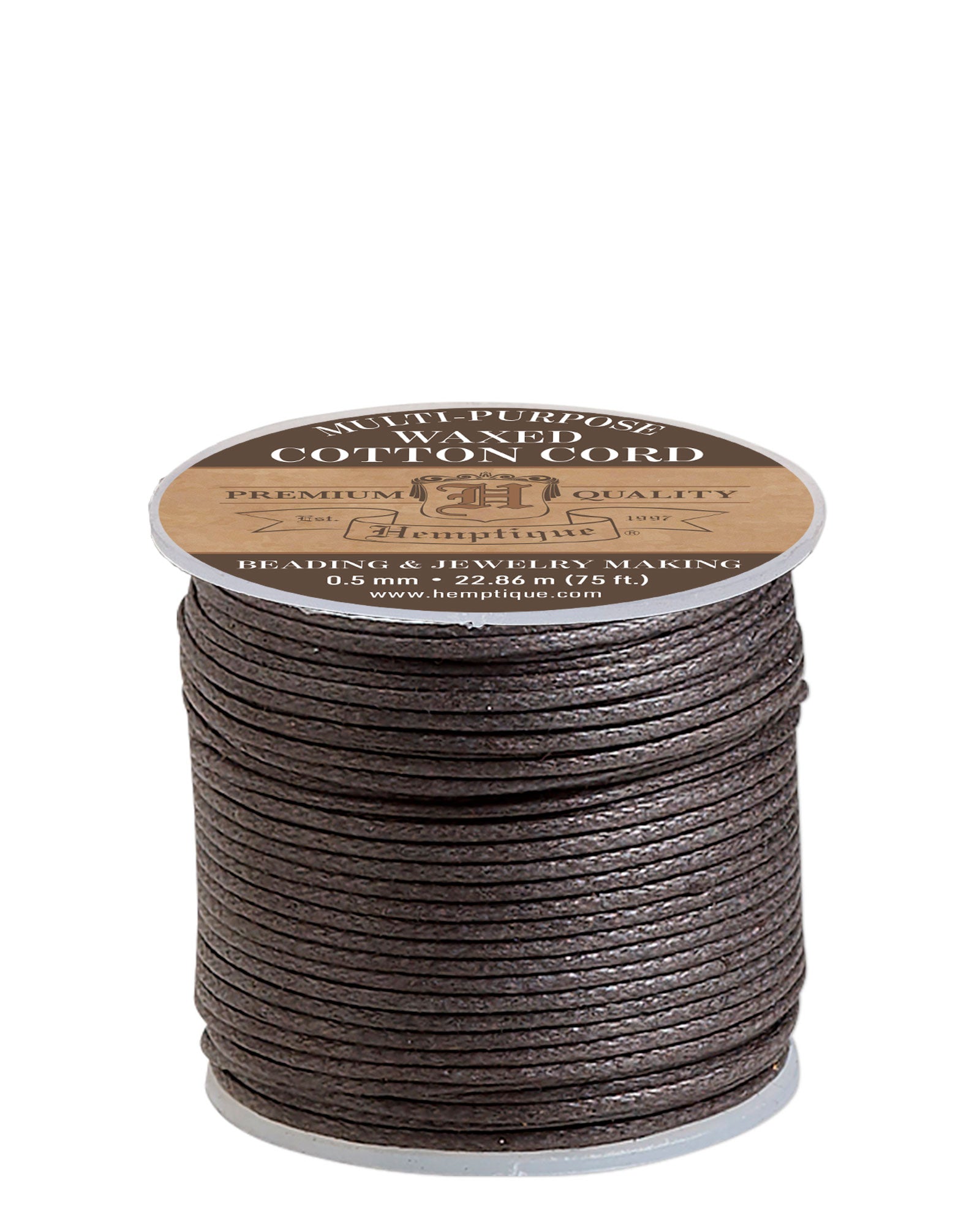 Waxed Cotton Cord - 0.5mm Black, White, Natural, Brown - Hemptique