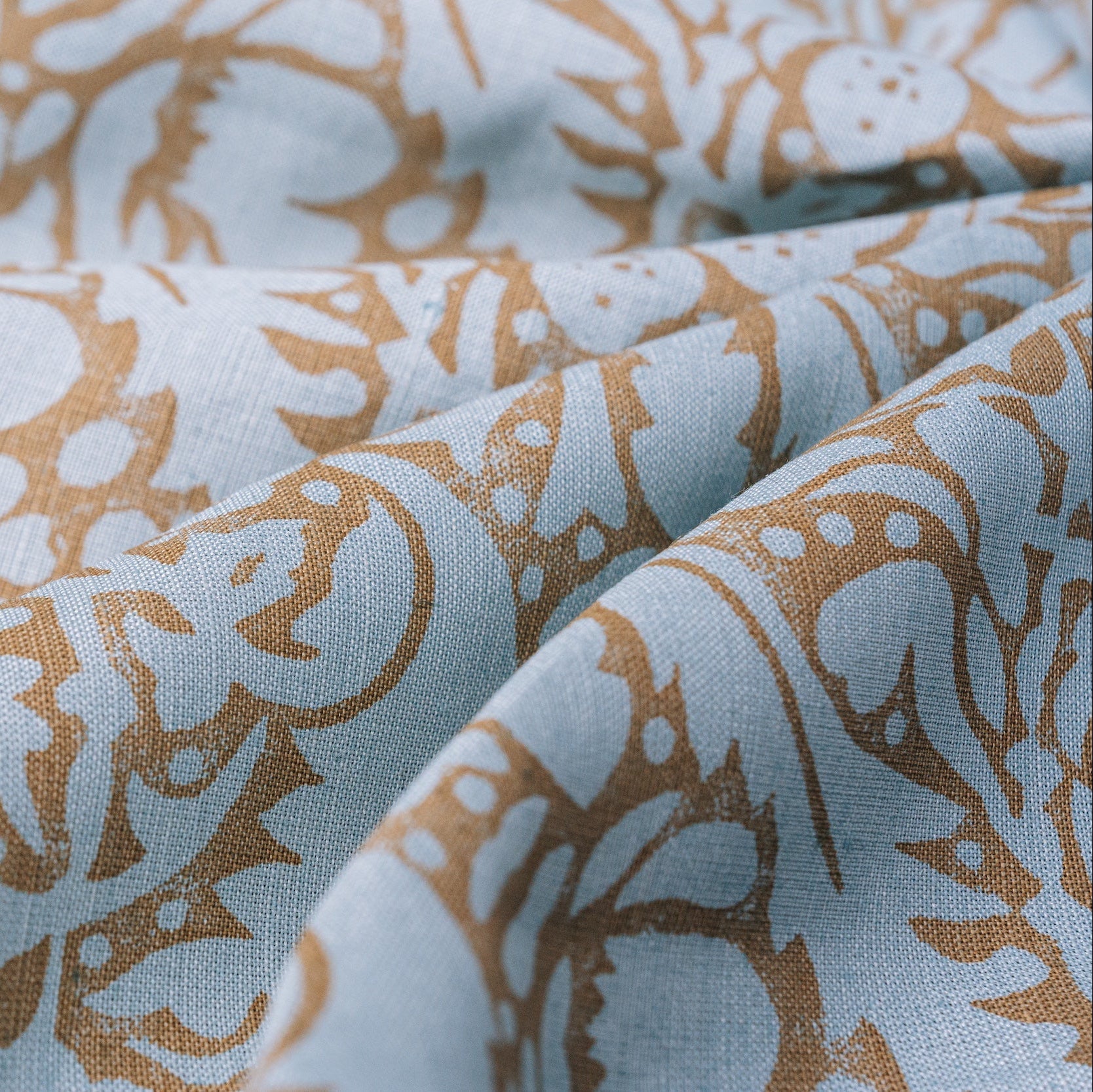 Blue/Mid-Putty Hemp/Silk Fabric