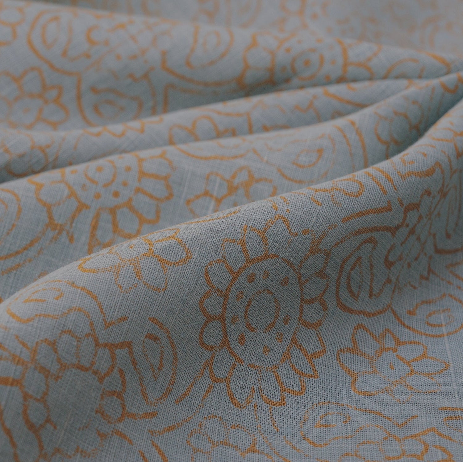 Pale Blue/Straw Hemp/Raw Silk Fabric