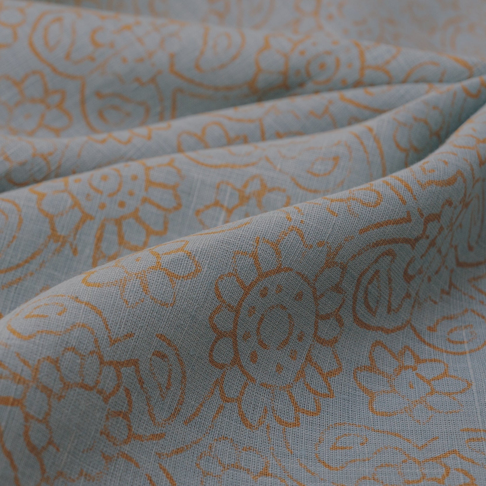 Pale Blue/Straw Hemp/Raw Silk Fabric