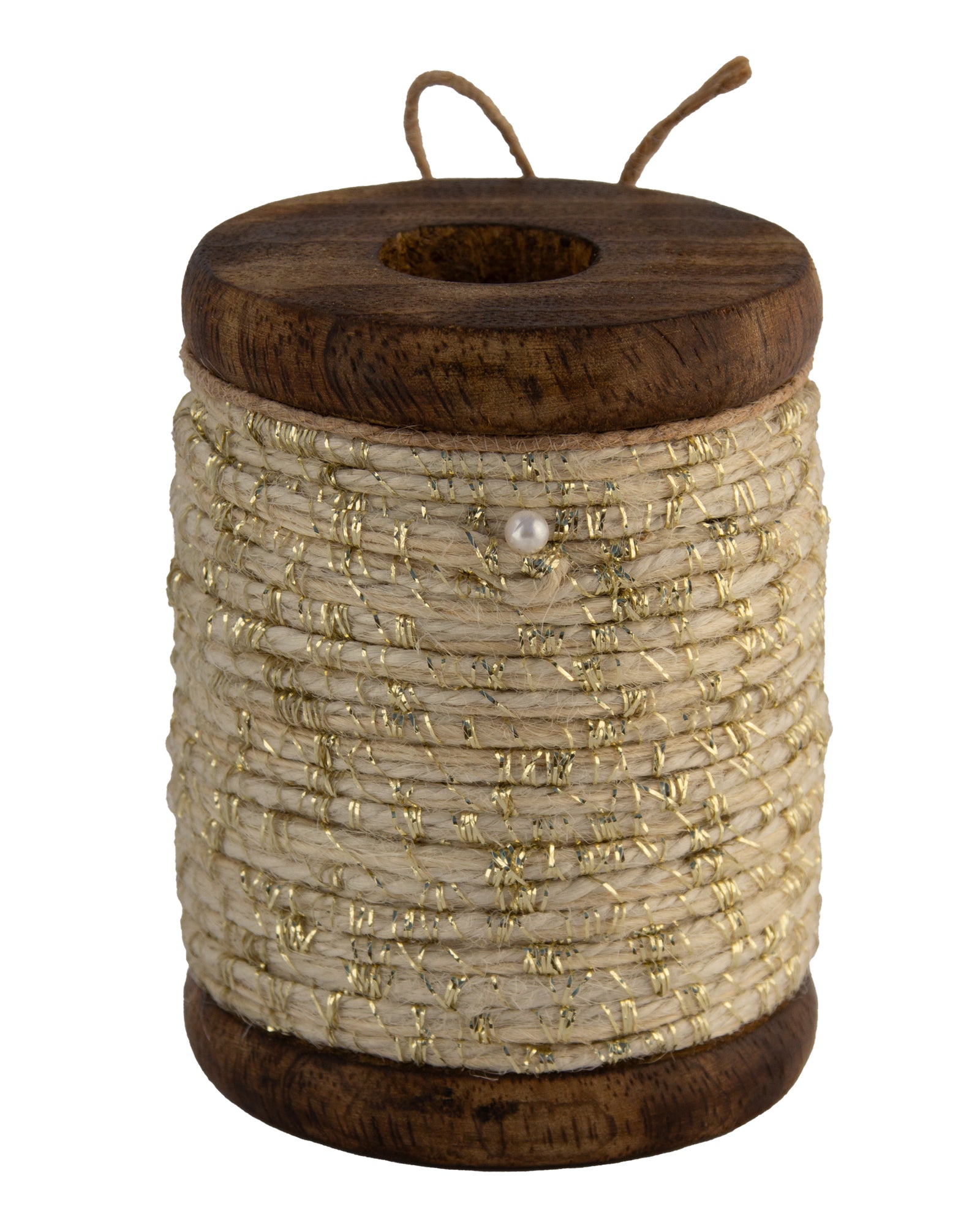 Rustic Décor Wood Spools with Gold Metallic Jute Cord