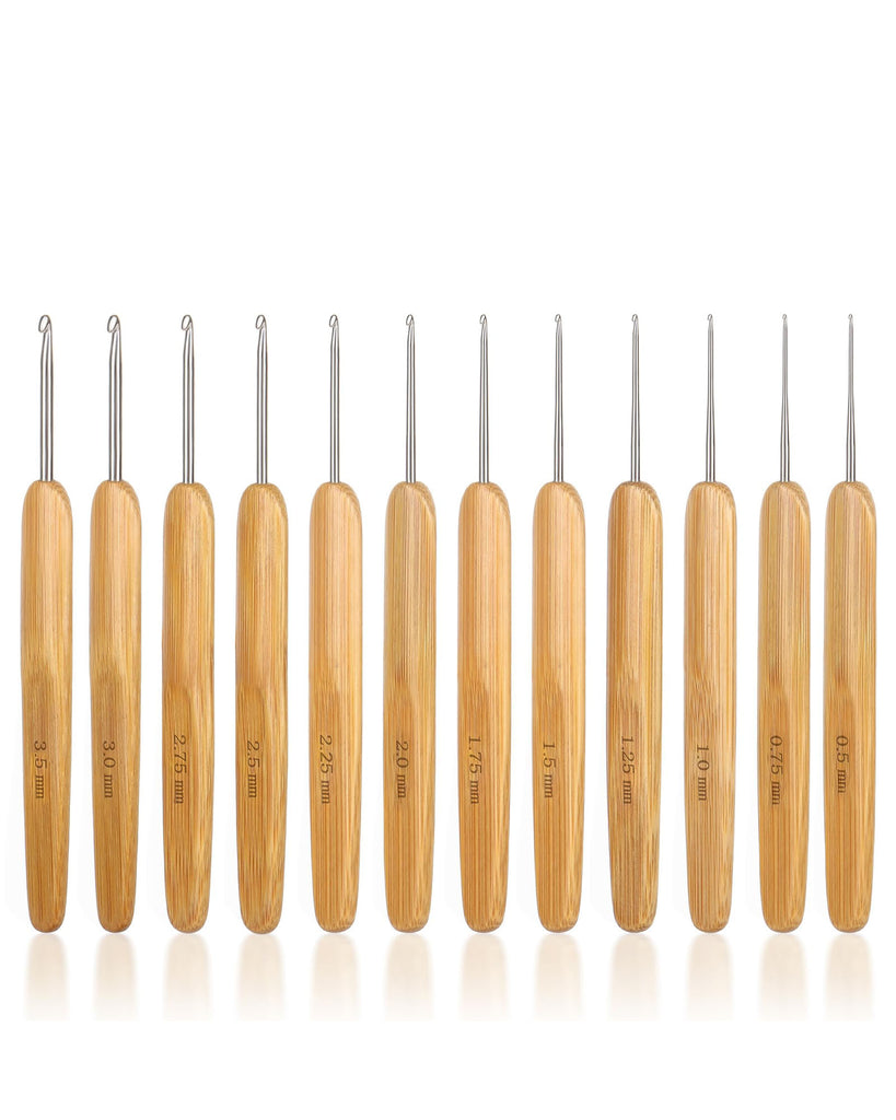 12-Piece Bamboo Handle Crochet Hook Set