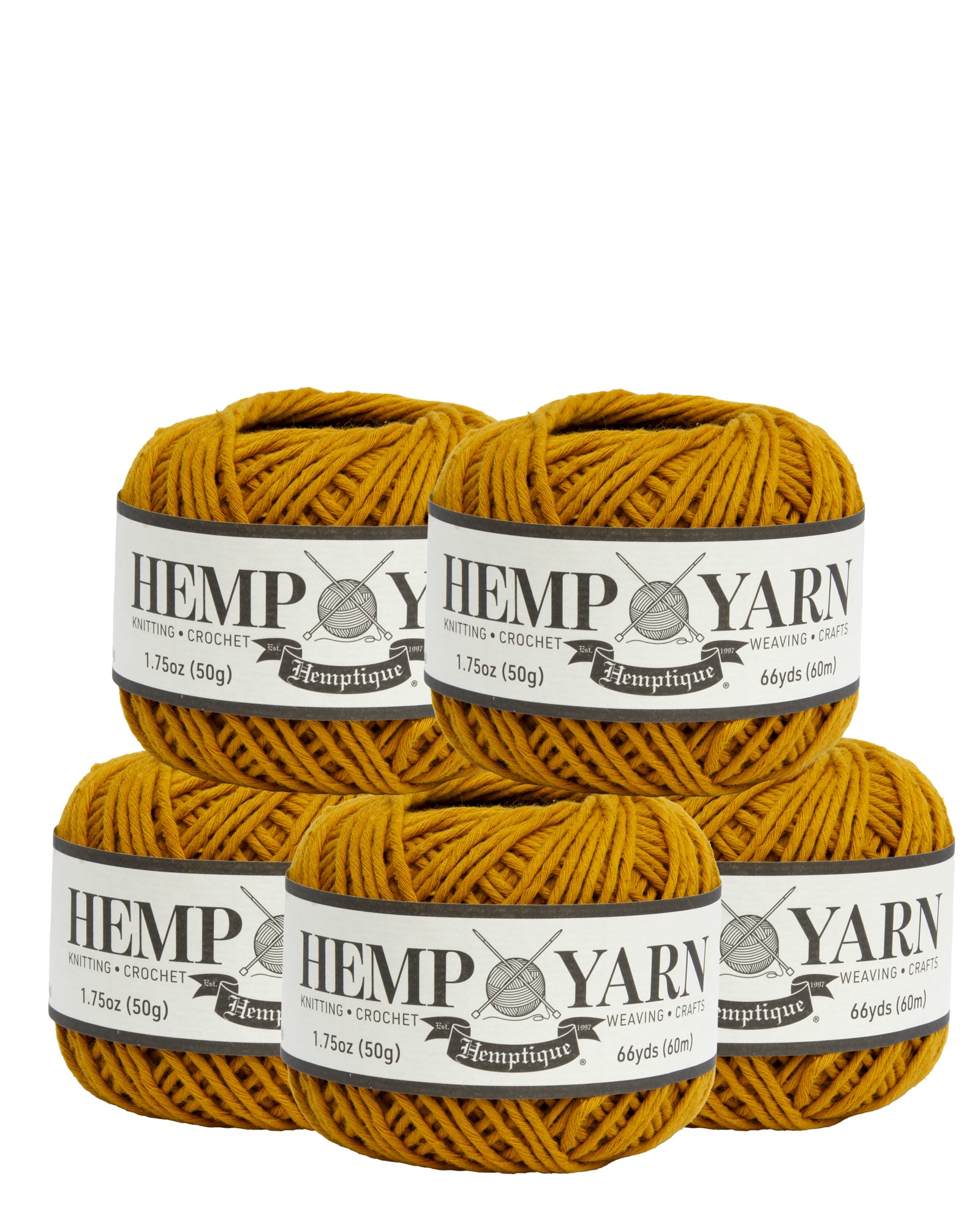 Four skeins of Hemp Yarn on a white background