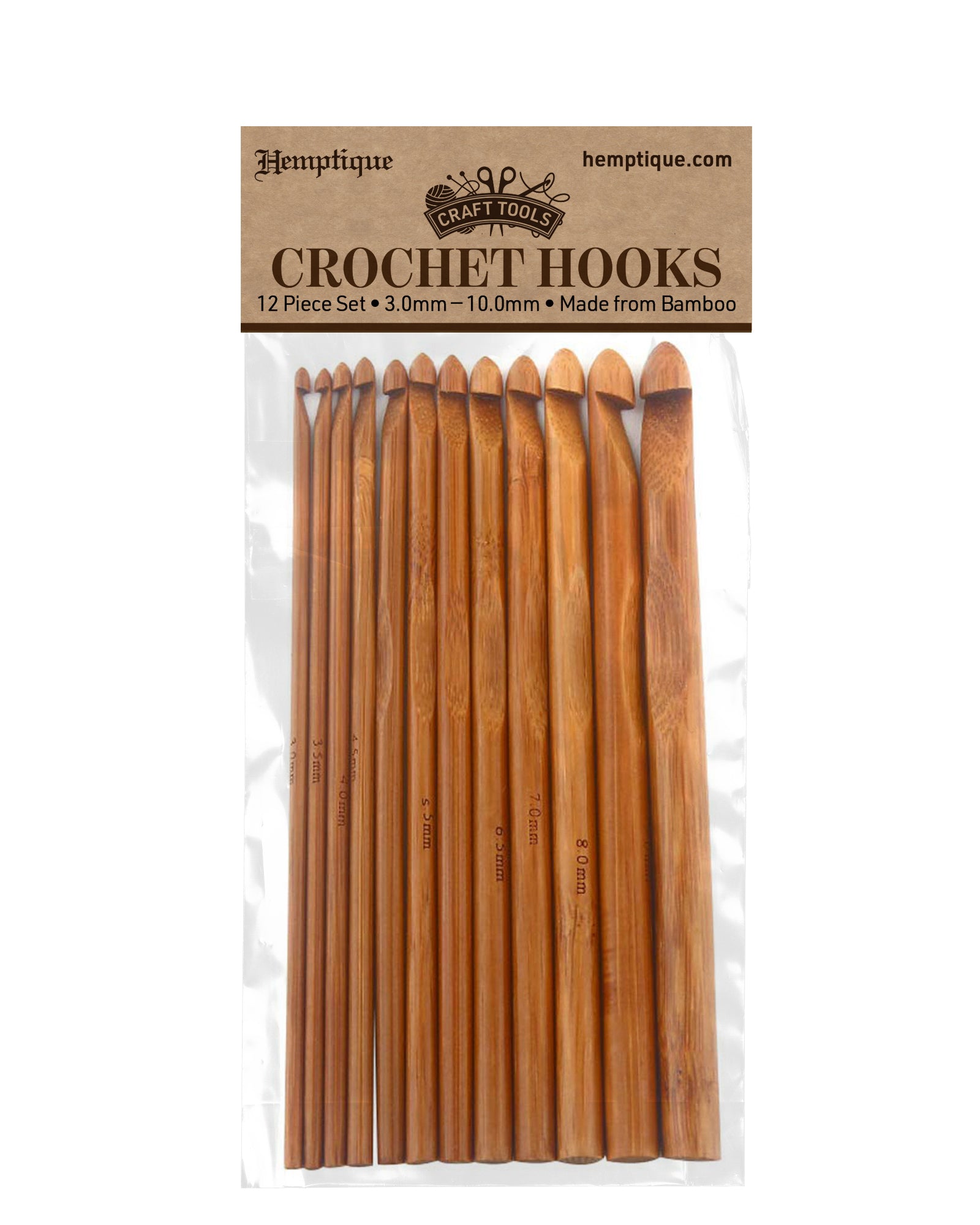 12-Piece Bamboo Crochet Hook Set