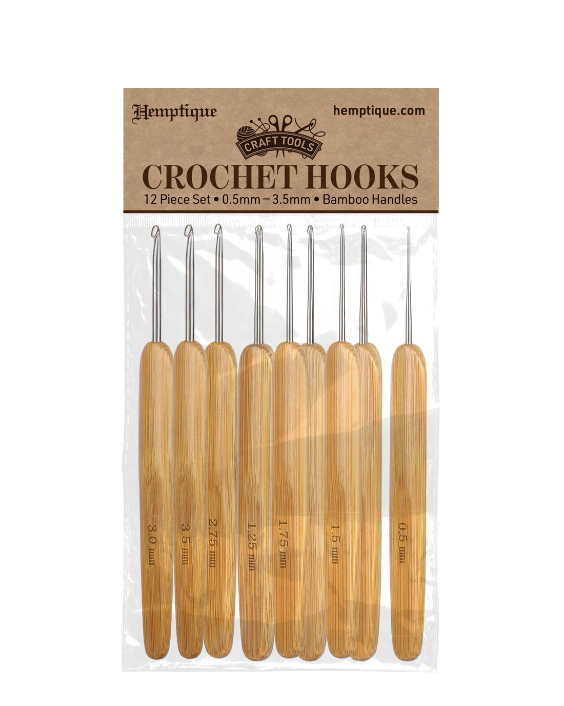 12-Piece Bamboo Handle Crochet Hook Set