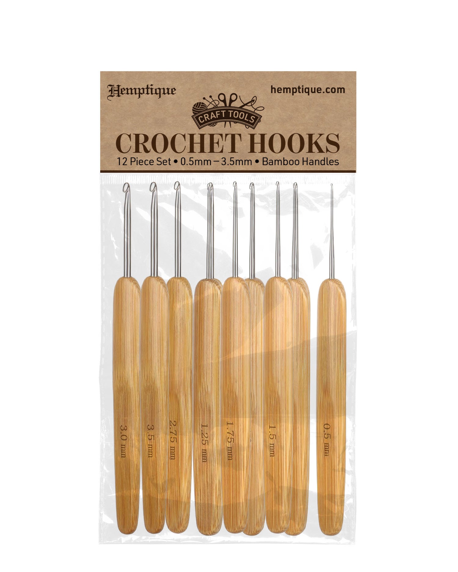 12-Piece Bamboo Handle Crochet Hook Set