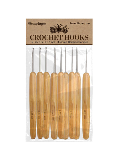 12-Piece Bamboo Handle Crochet Hook Set