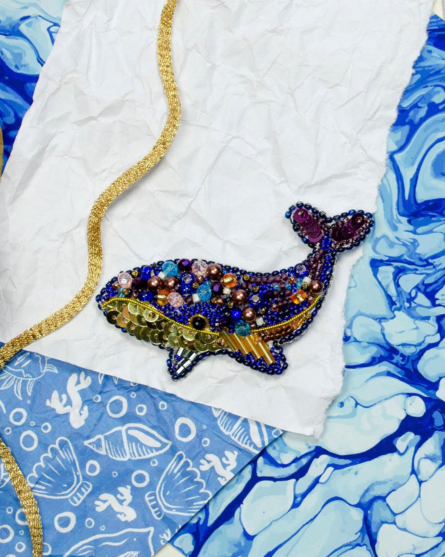 Mini Bead Jewelry Embroidery Kit - Blue Whale