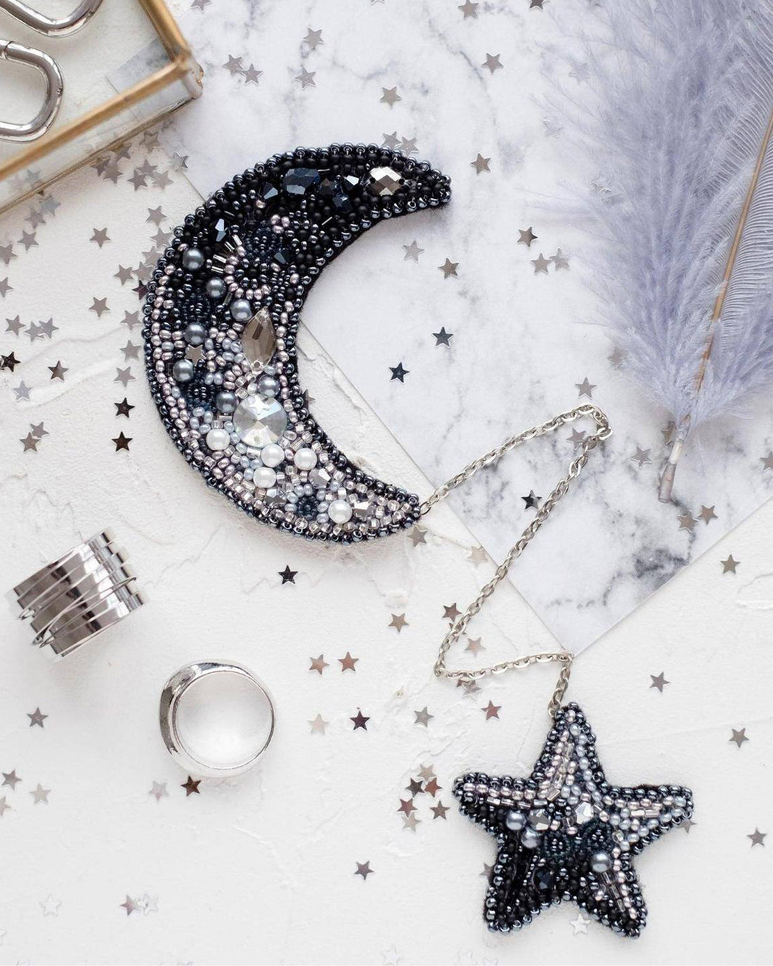 Mini Bead Jewelry Embroidery Kit - Moon