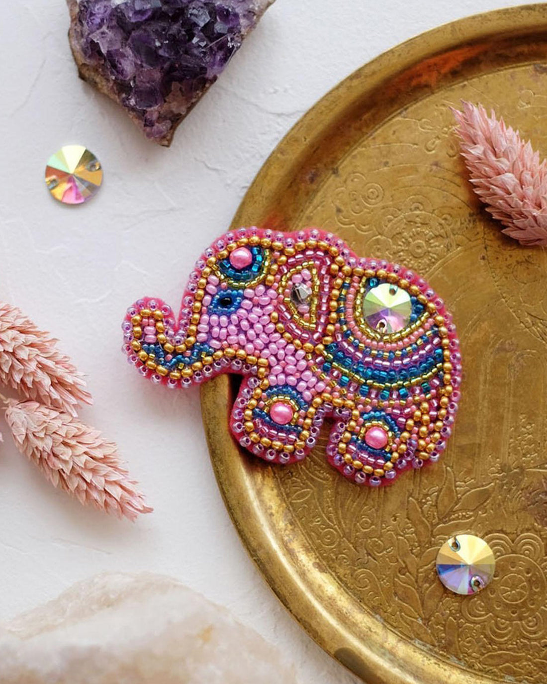 Mini Bead Jewelry Embroidery Kit - Pink Baby Elephant