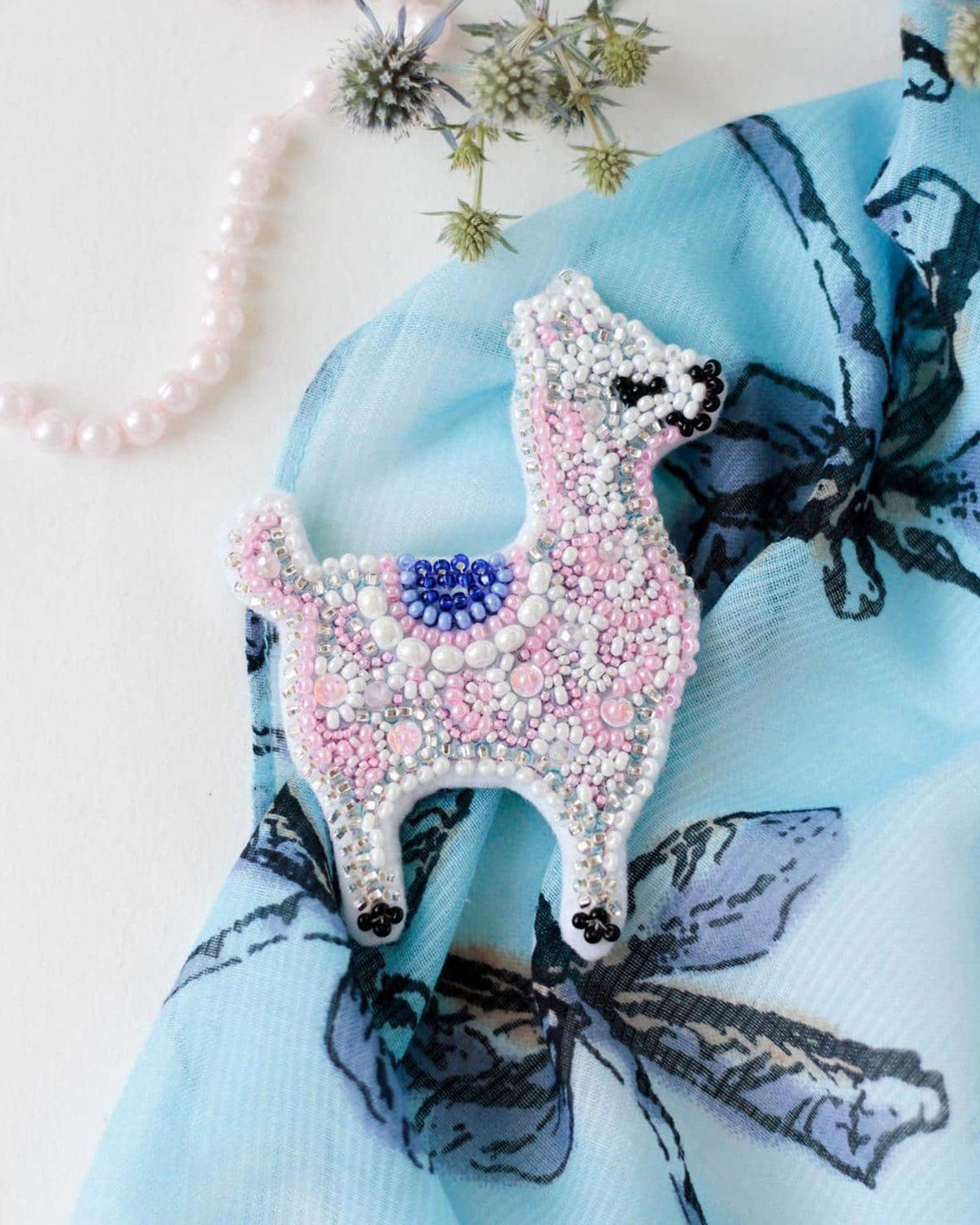 Mini Bead Jewelry Embroidery Kit - Pink Llama
