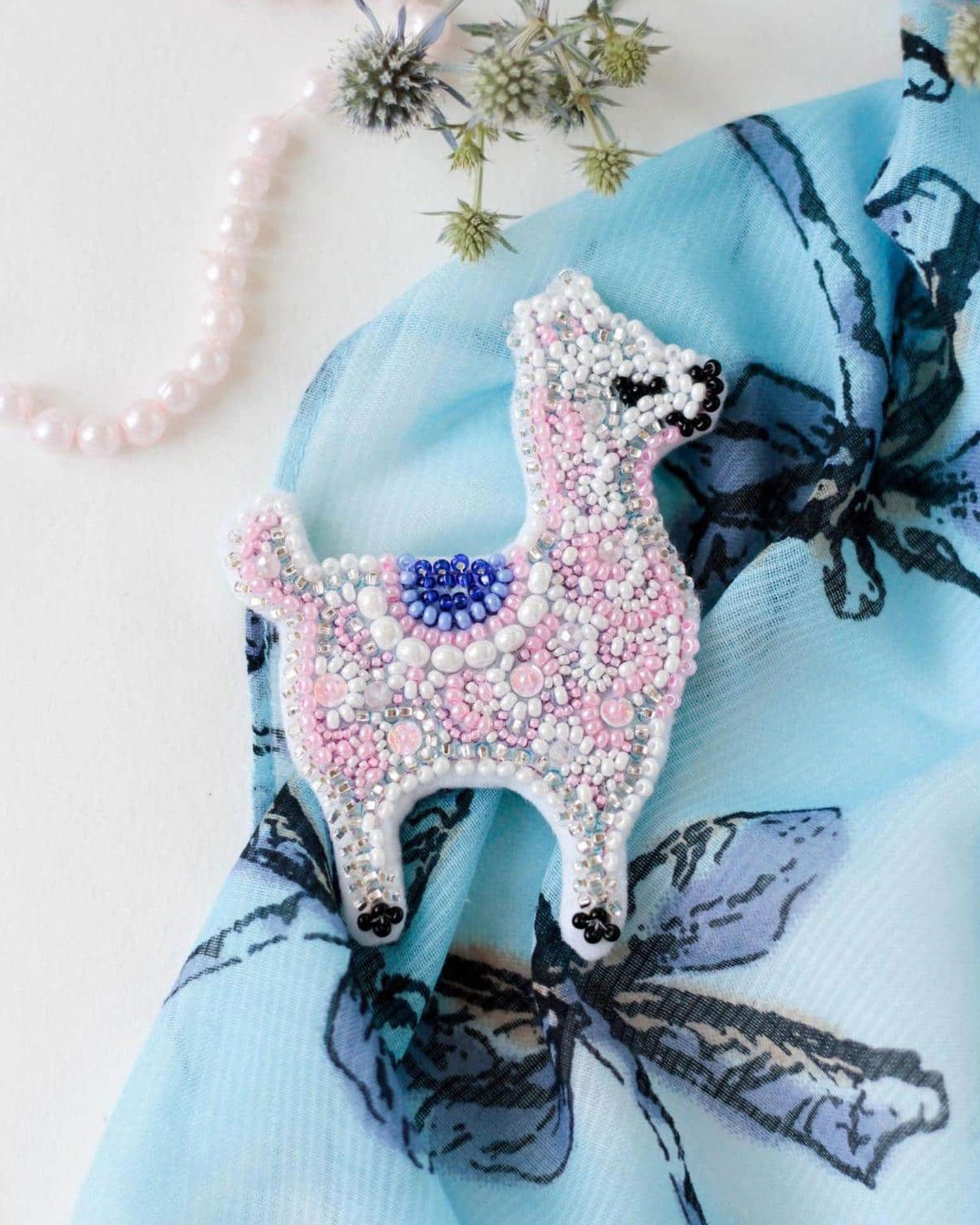 Mini Bead Jewelry Embroidery Kit - Pink Llama