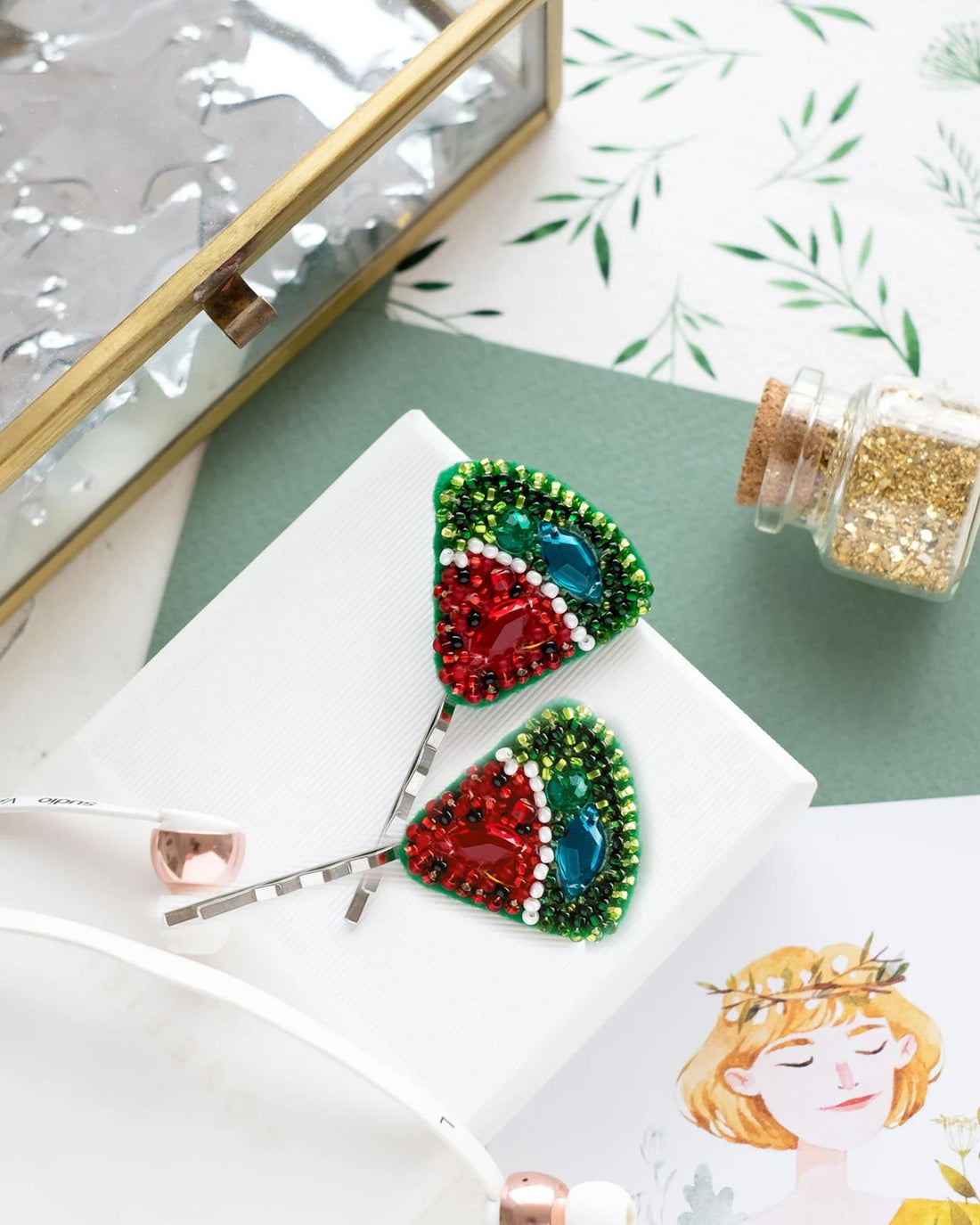 Bead Embroidery Kit for Hair - Watermelon Slice
