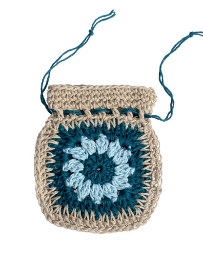 Hemp Yarn Crochet Kit - Blue Granny Square Pouch