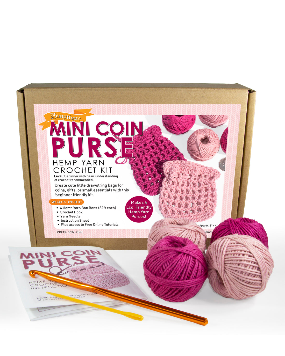 Hemp Yarn Crochet Kit - Pink Mini Coin Purse