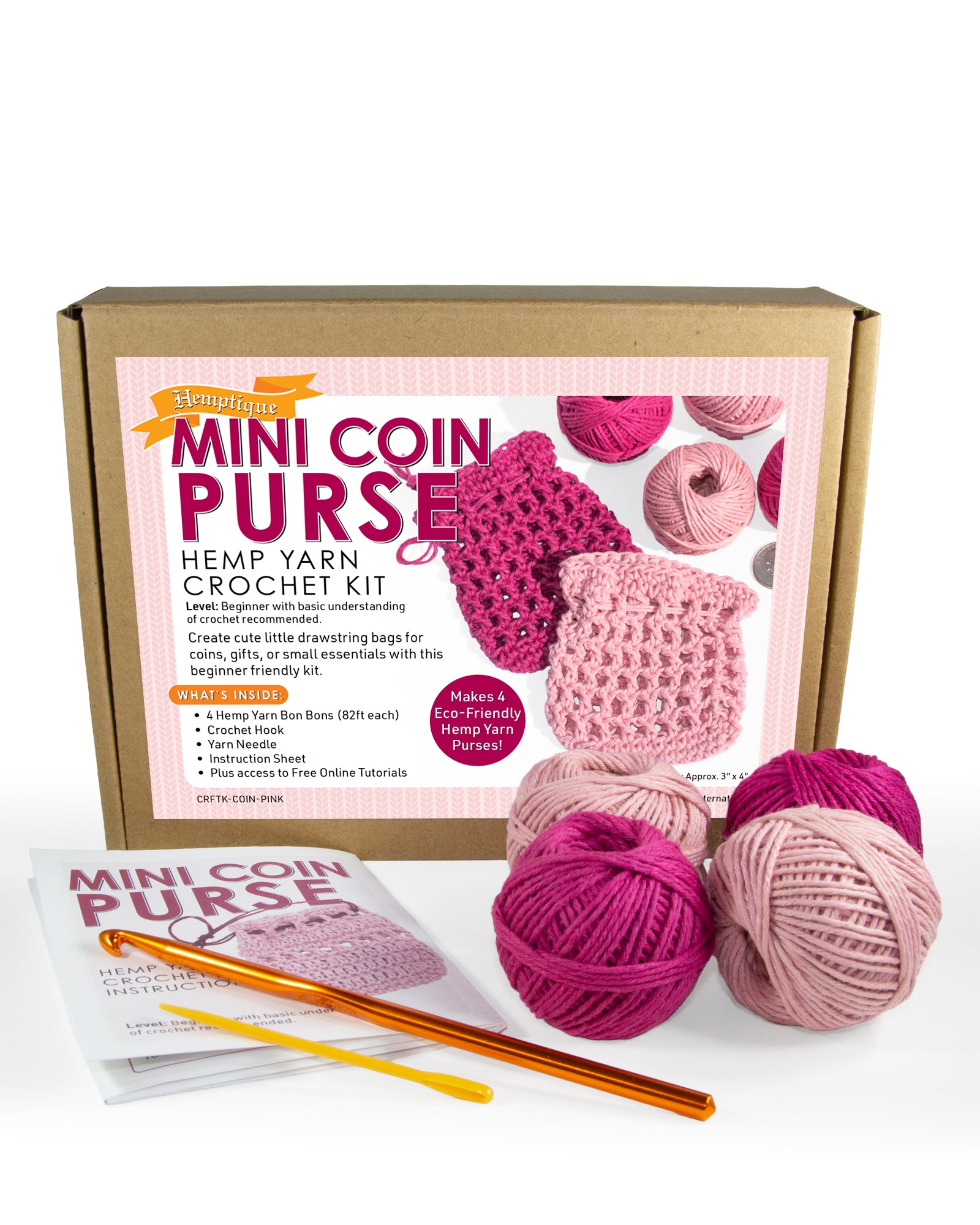 Hemp Yarn Crochet Kit - Pink Mini Coin Purse