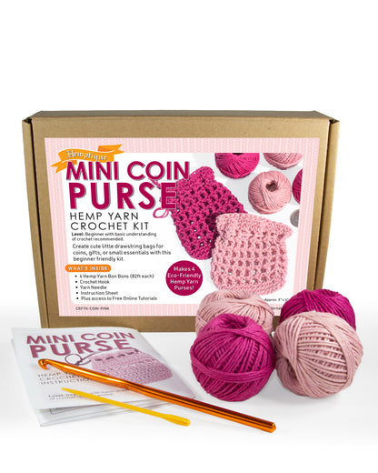 Hemp Yarn Crochet Kit - Pink Mini Coin Purse