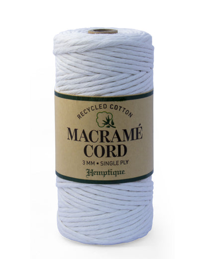 White 3mm Cotton Macrame Cord Hemptique 