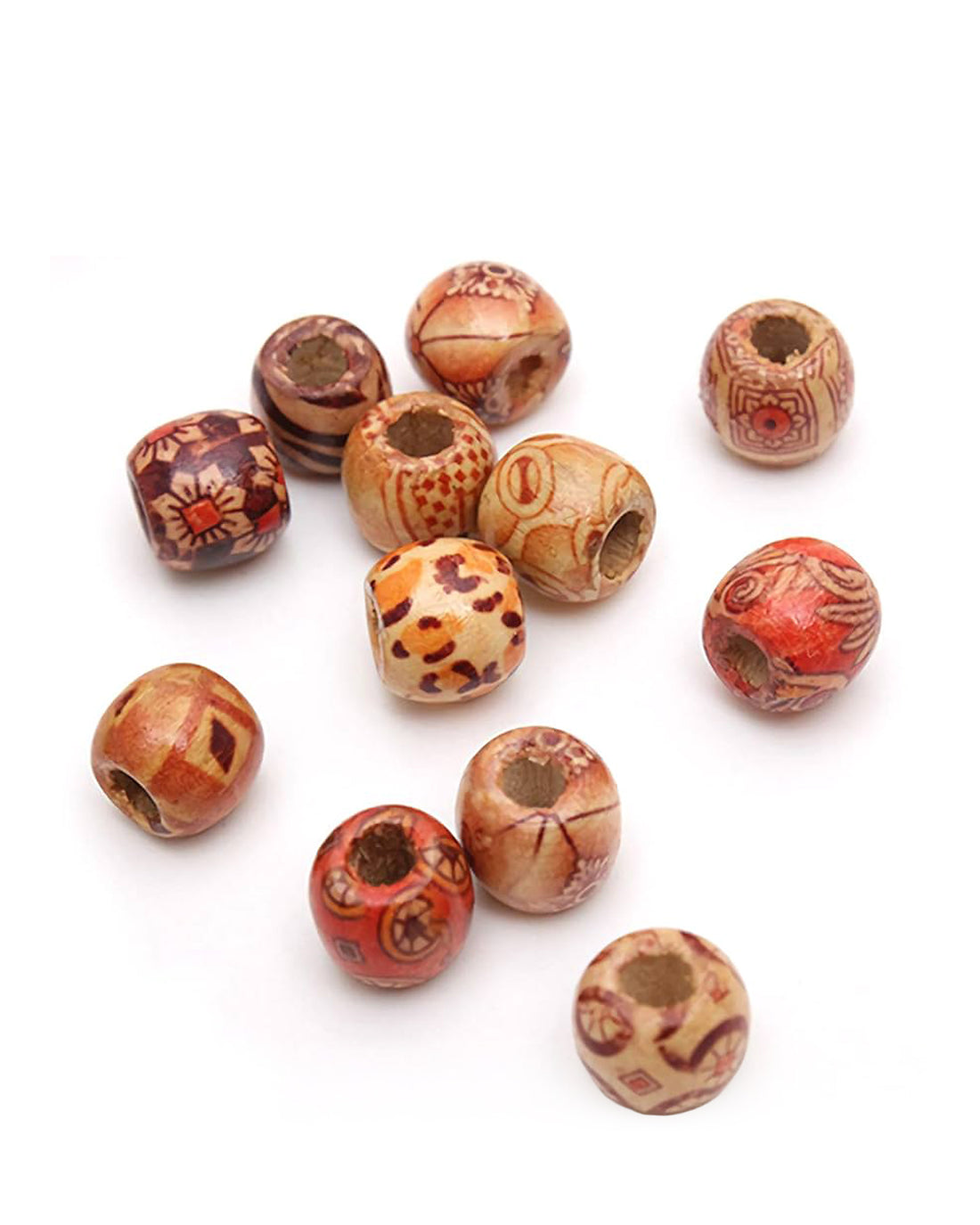 Tribal Painted Pattern Wood Beads