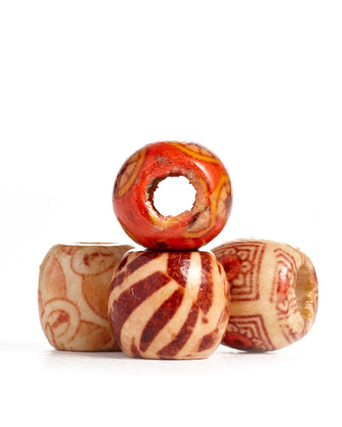 Tribal Painted Pattern Wood Beads