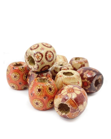 Tribal Painted Pattern Wood Beads