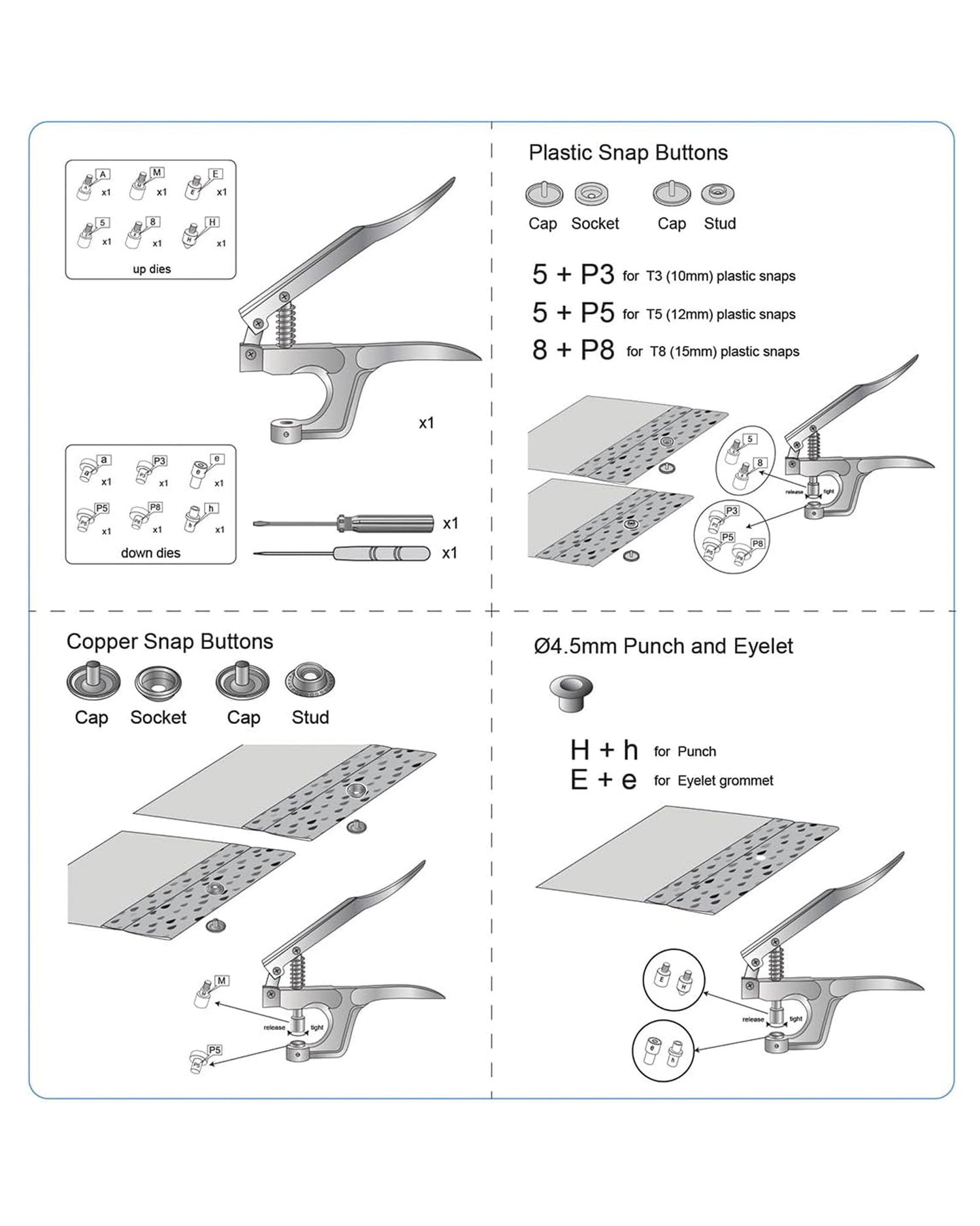 Plastic &amp; Metal Snap Button Set - Blue