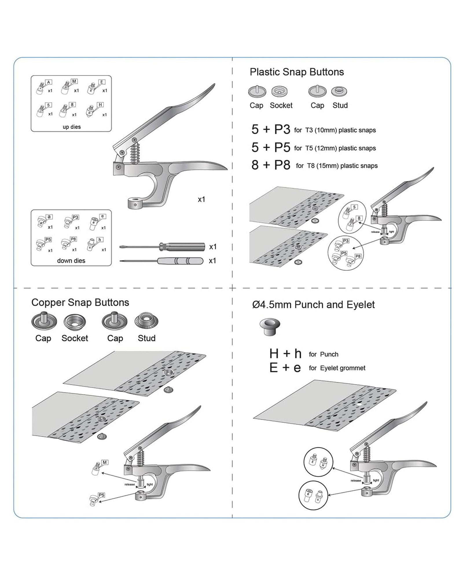 Plastic &amp; Metal Snap Button Set - Blue