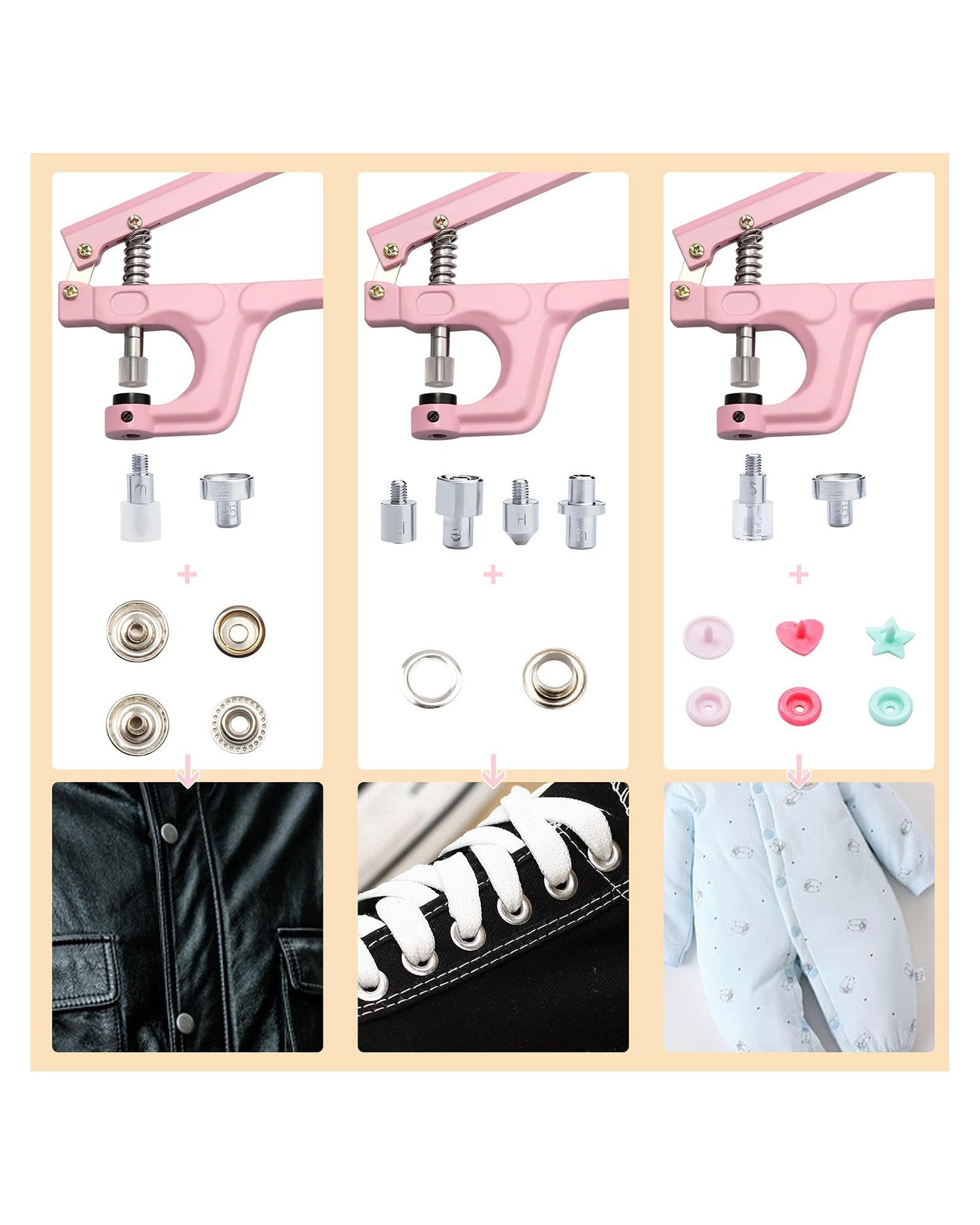 Plastic &amp; Metal Snap Button Set - Pink