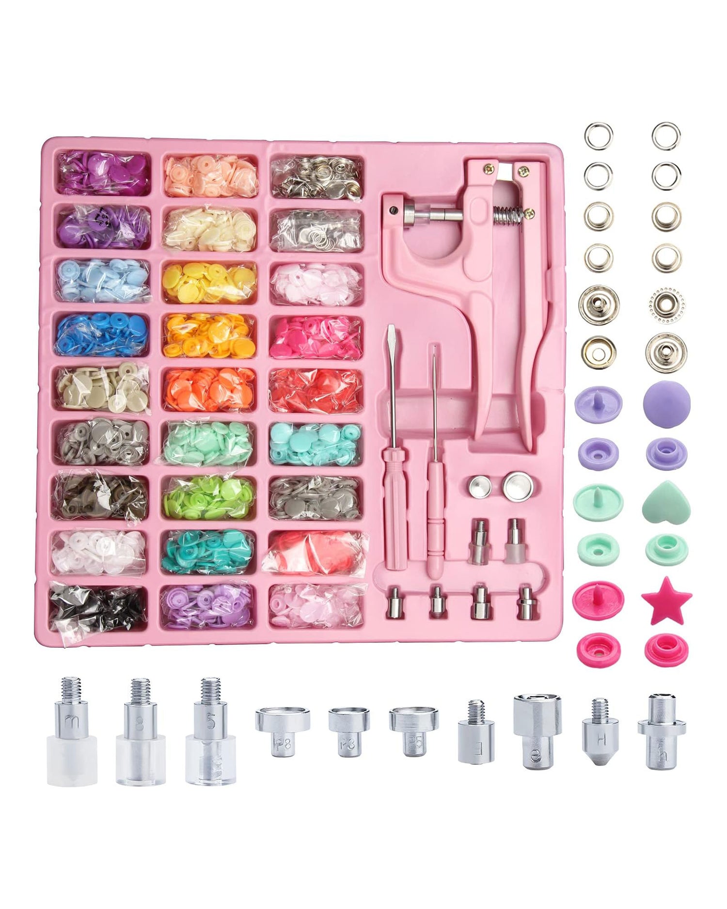 Plastic &amp; Metal Snap Button Set - Pink