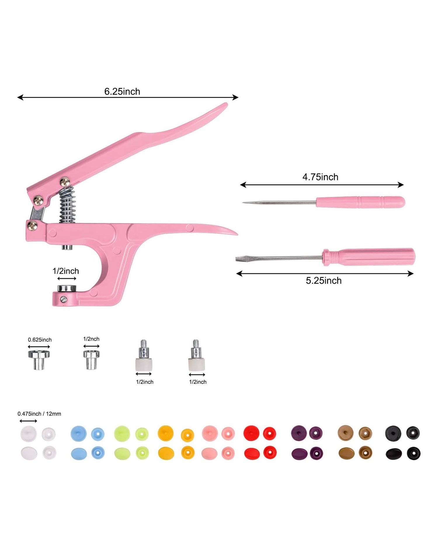 Snap Fastener Kit with 100 Sets of Snaps (Pink)