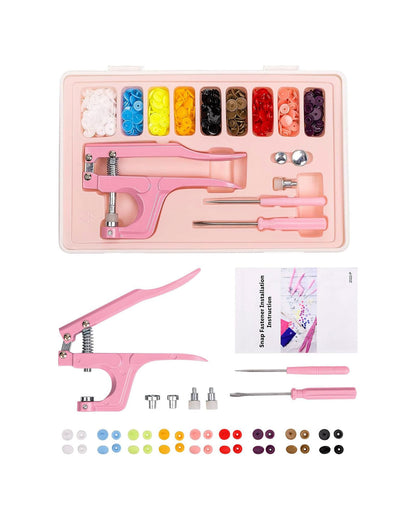Snap Fastener Kit with 100 Sets of Snaps (Pink)