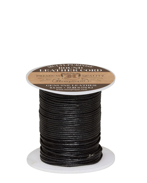Hemptique Round Leather Cord Spool 2mm 25yd-Black