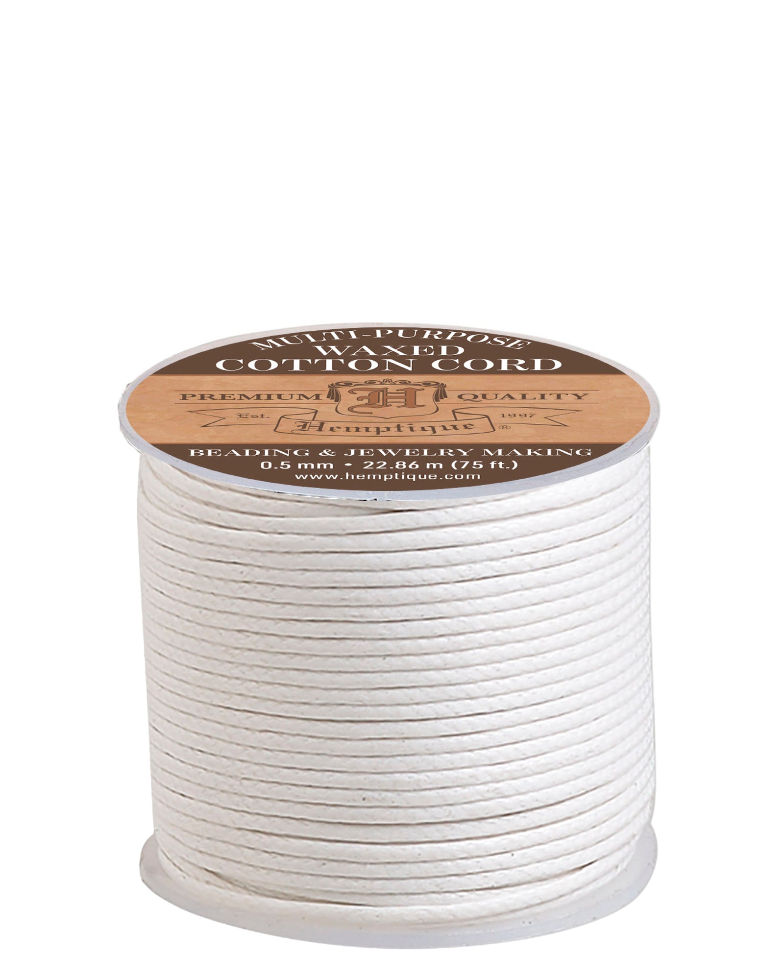 Waxed Cotton Cord - 0.5mm Black, White, Natural, Brown - Hemptique