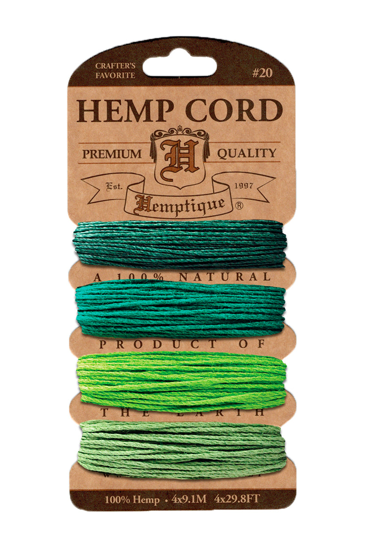 Hemp Cord Card 20lb emerald tones