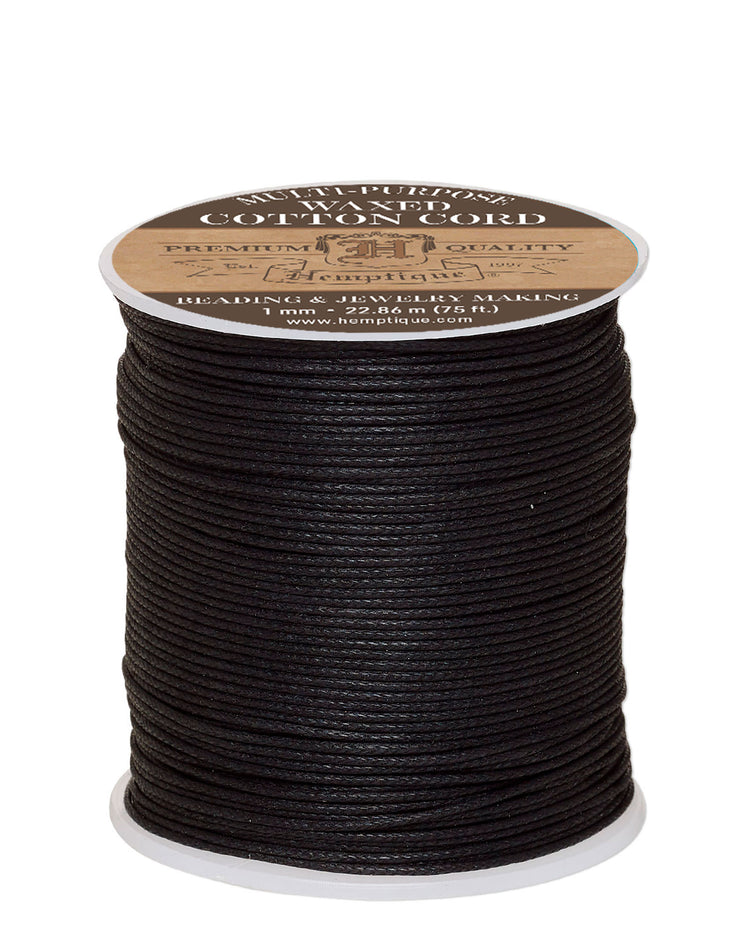 Waxed Cotton Cord 1mm Black