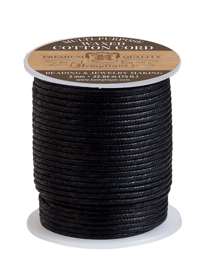 Waxed Cotton Cord 2mm Black