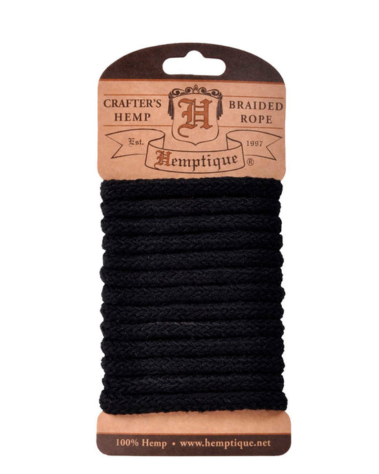 black 6mm braided hemp rope on card