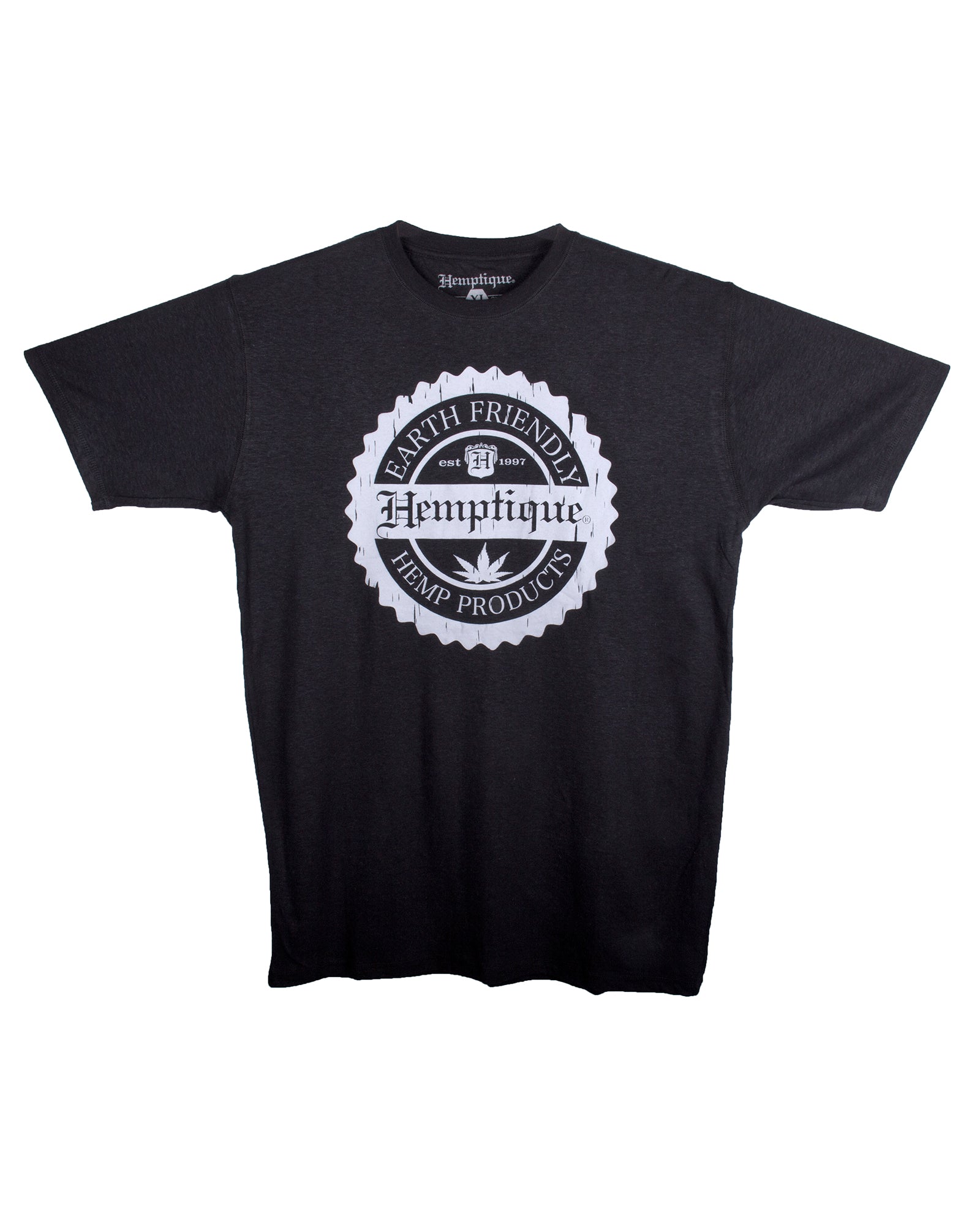 Black Hemp T-Shirt - Hemptique Crest Design